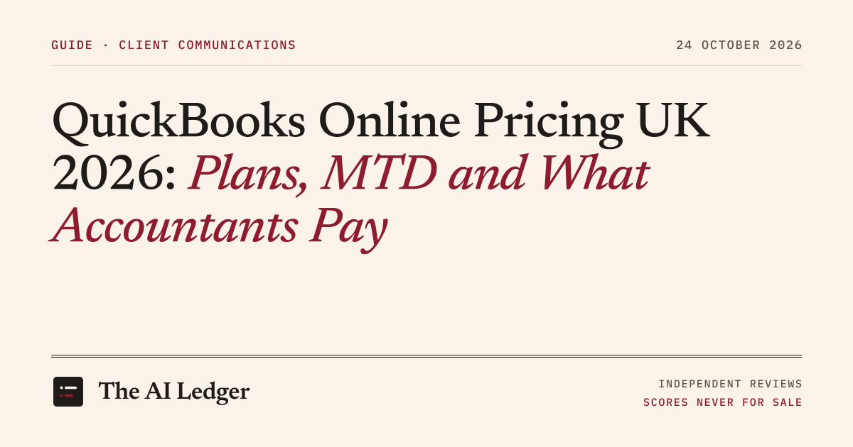 Cover image for The AI Ledger article: QuickBooks Online Pricing UK 2026: Plans, MTD and What Accountants Pay
